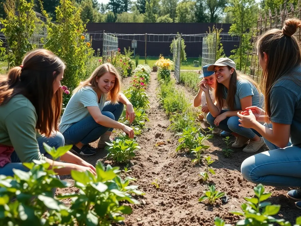 A serene image of a woman participating in a community garden project in Fatima, highlighting the importance of sustainable living and community engagement.