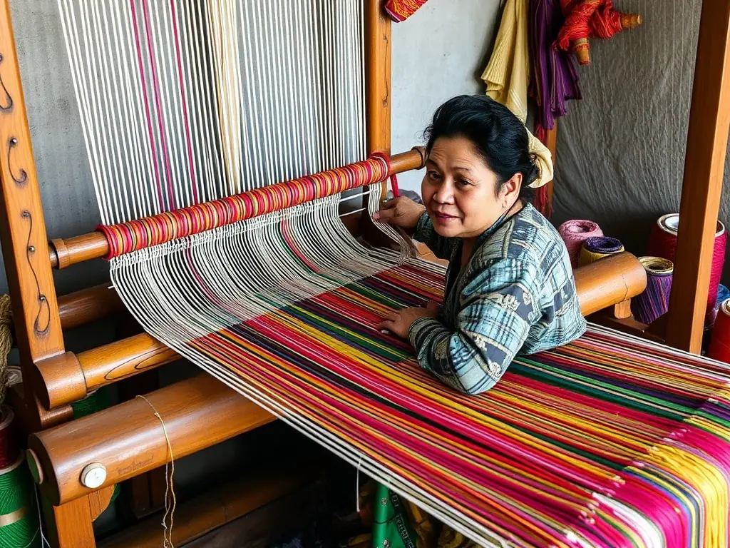 A serene image of a woman practicing traditional Fatima crafts, representing the preservation of cultural heritage and artistic expression.